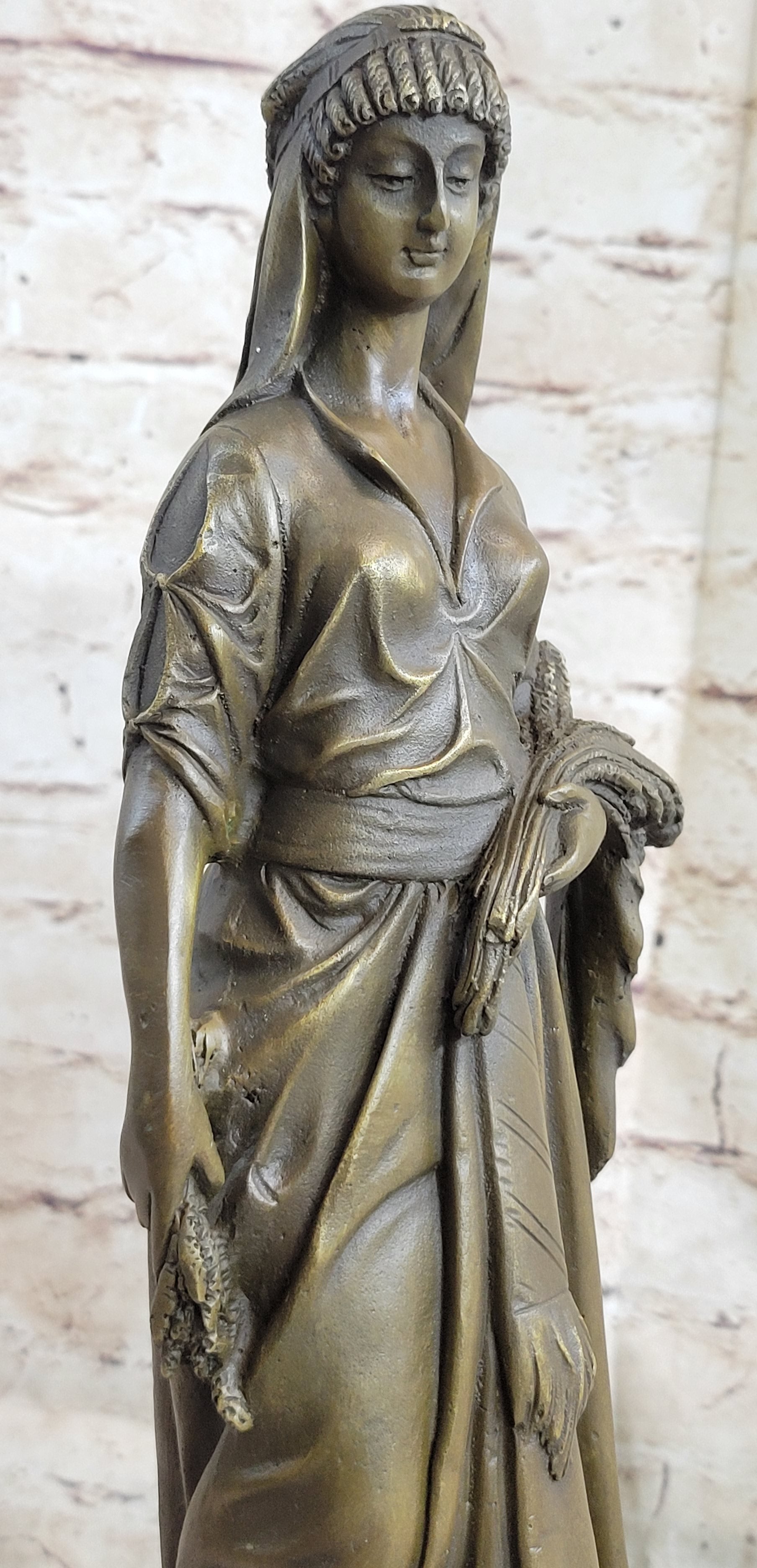 Greek Goddess Bronze Sculpture Marble Base Art Deco
