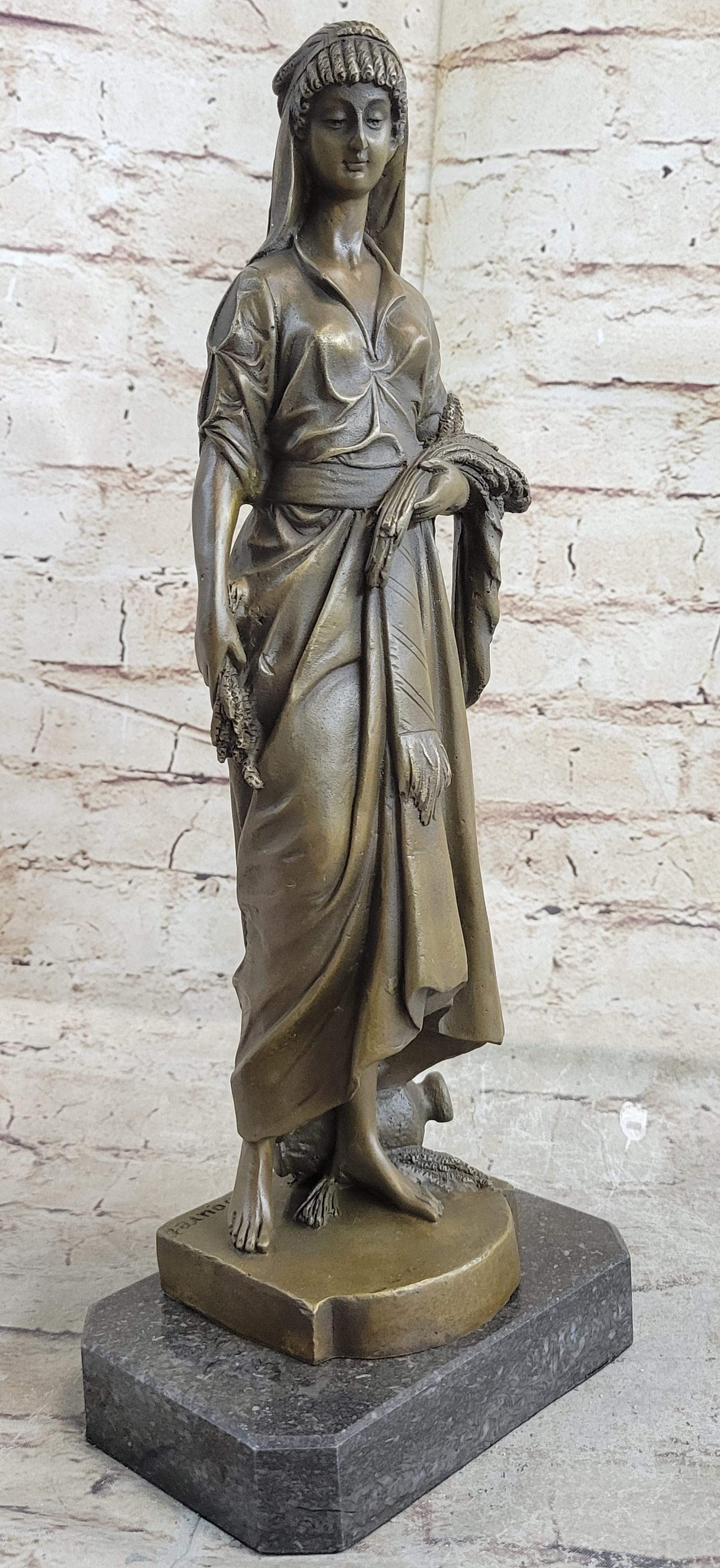Greek Goddess Bronze Sculpture Marble Base Art Deco