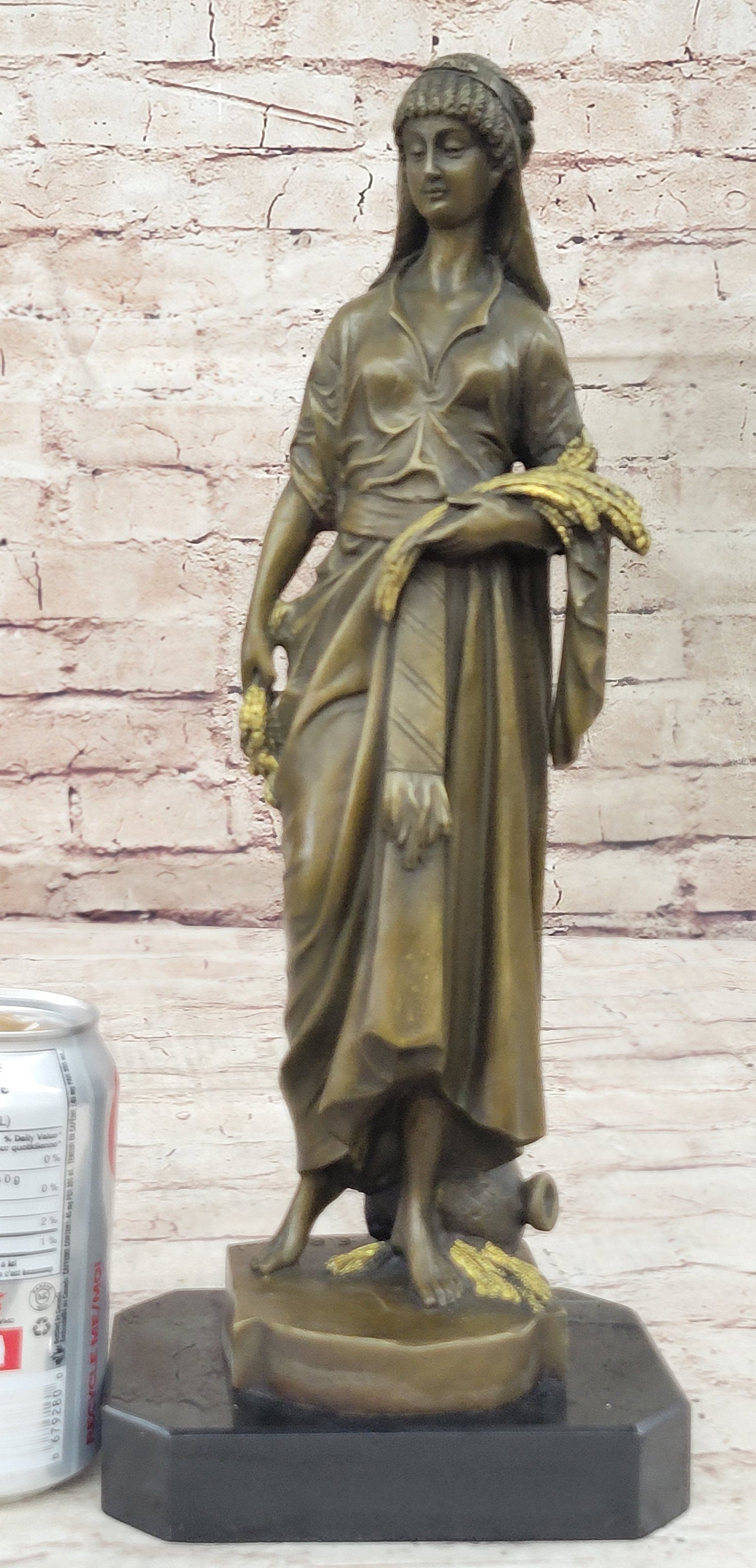 Bouret Maiden Girl Gold Patina Bronze Sculpture