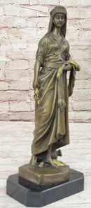 Bouret Maiden Girl Gold Patina Bronze Sculpture