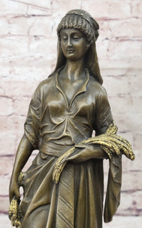 Bouret Maiden Girl Gold Patina Bronze Sculpture
