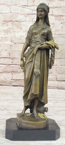 Bouret Maiden Girl Gold Patina Bronze Sculpture