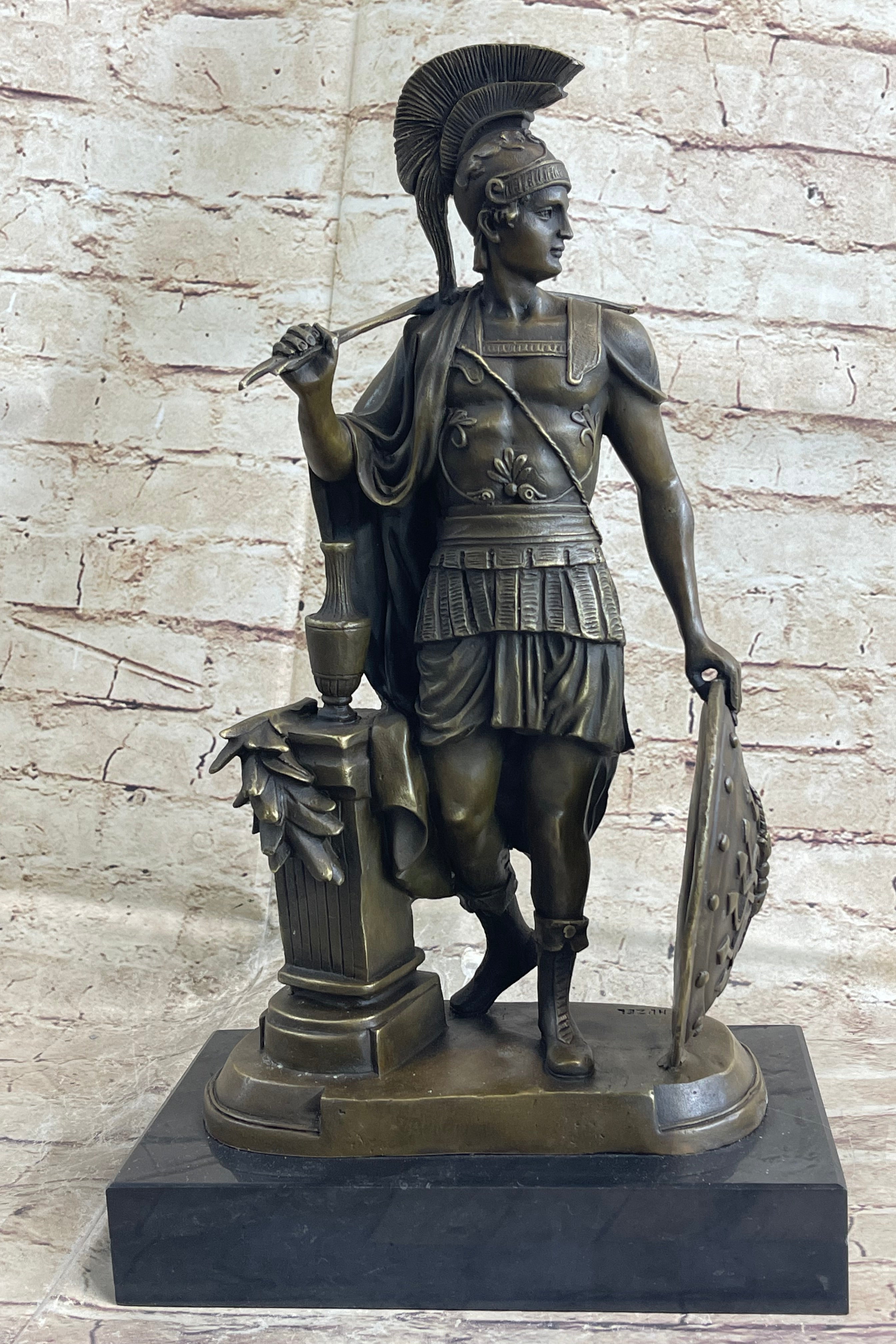 Greek Spartan Warrior Roman Soldier Signed Bronze Sculpture