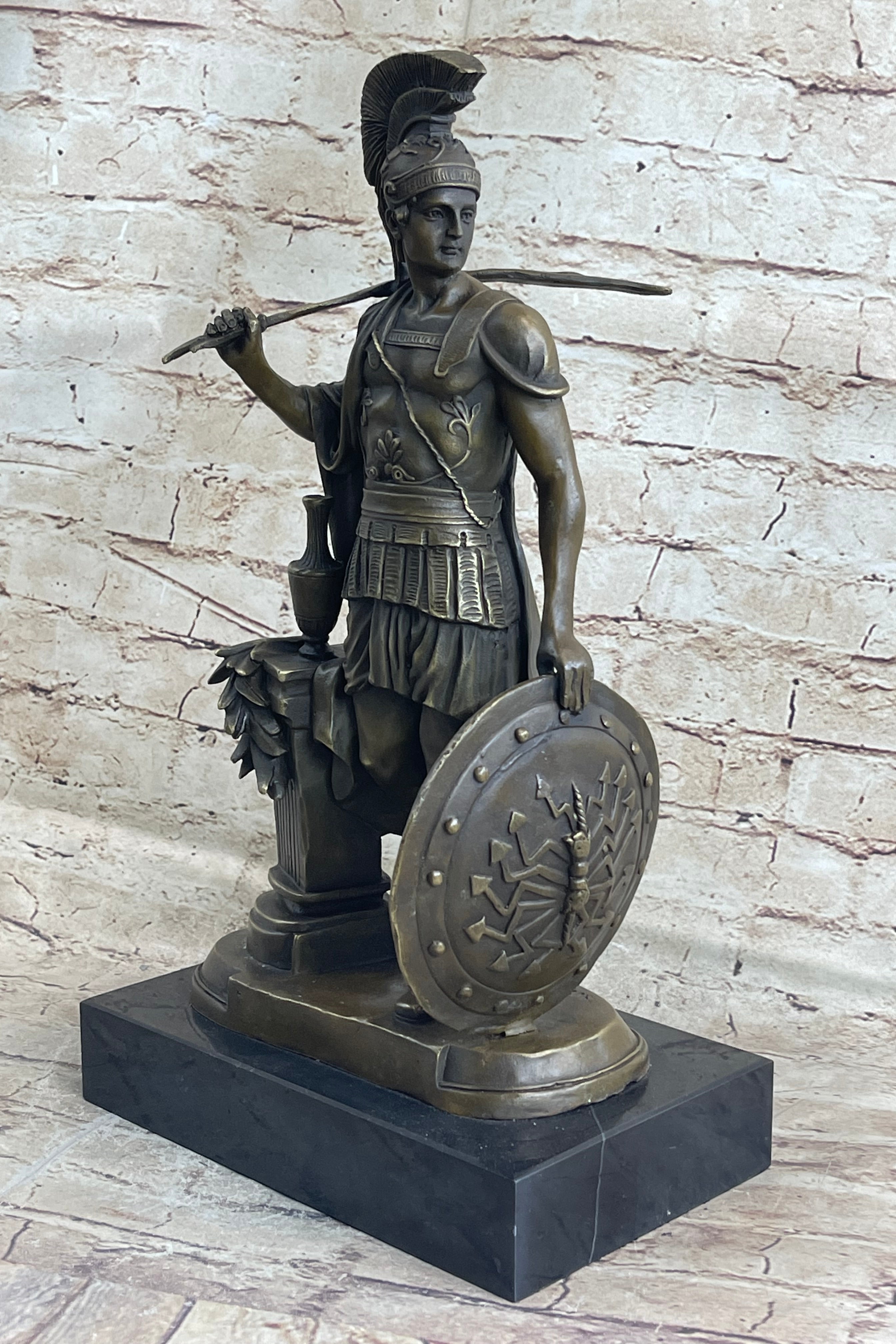 Greek Spartan Warrior Roman Soldier Signed Bronze Sculpture