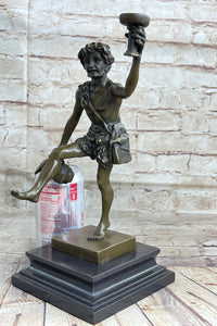 Dionysus Bacchus Bronze Sculpture on Marble Base