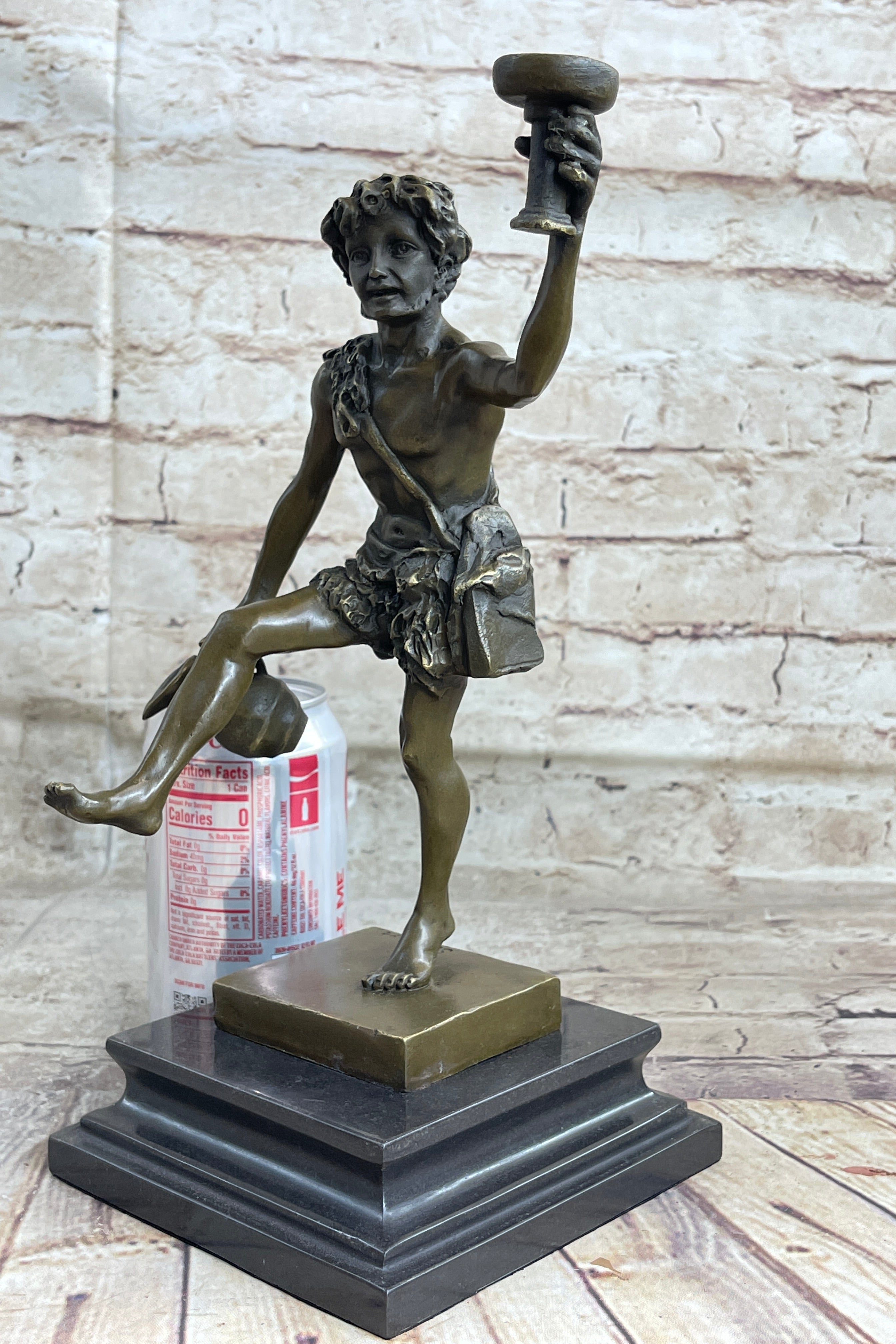 Dionysus Bacchus Bronze Sculpture on Marble Base