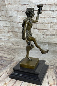 Dionysus Bacchus Bronze Sculpture on Marble Base