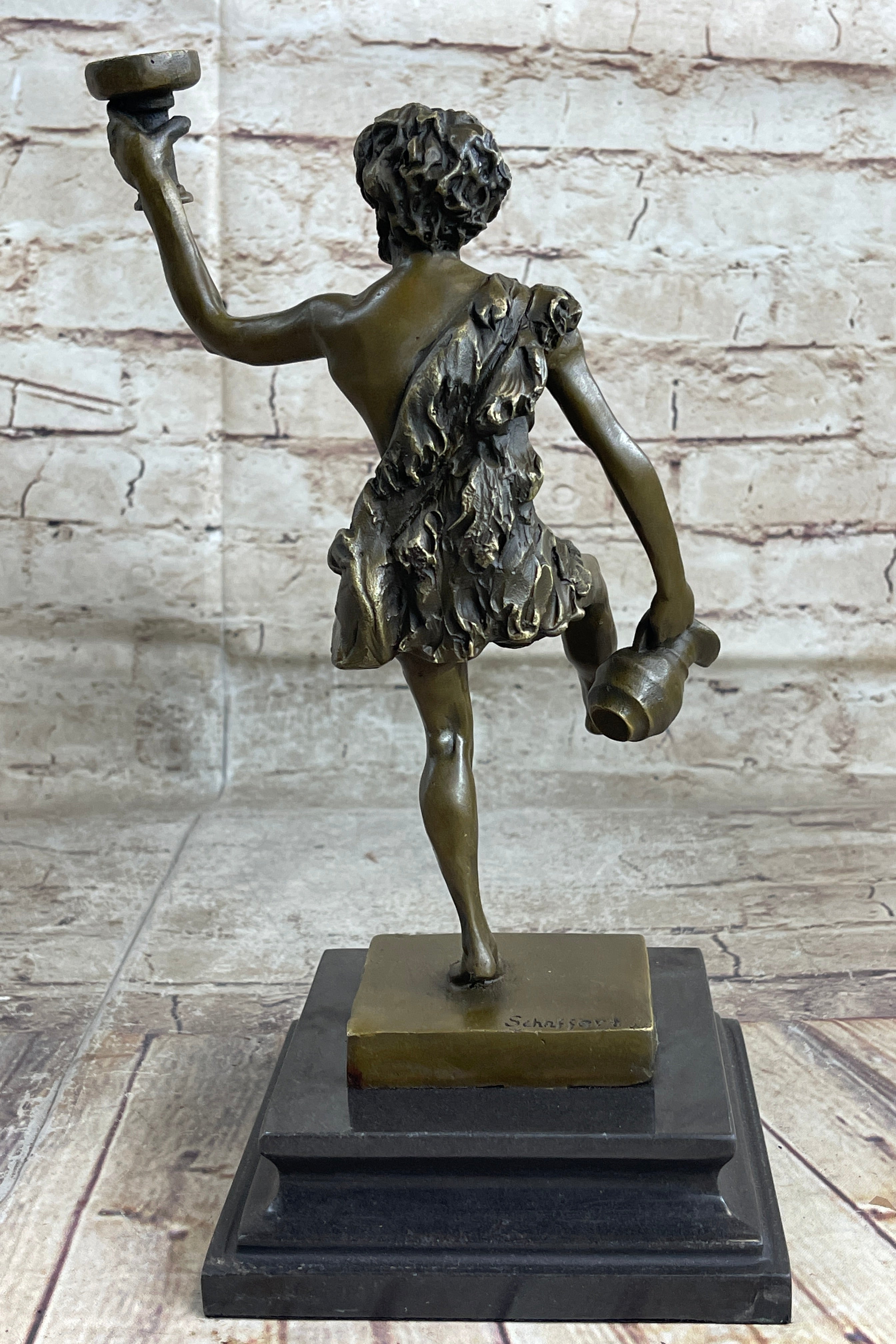 Dionysus Bacchus Bronze Sculpture on Marble Base