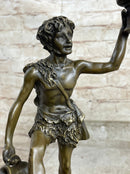 Dionysus Bacchus Bronze Sculpture on Marble Base