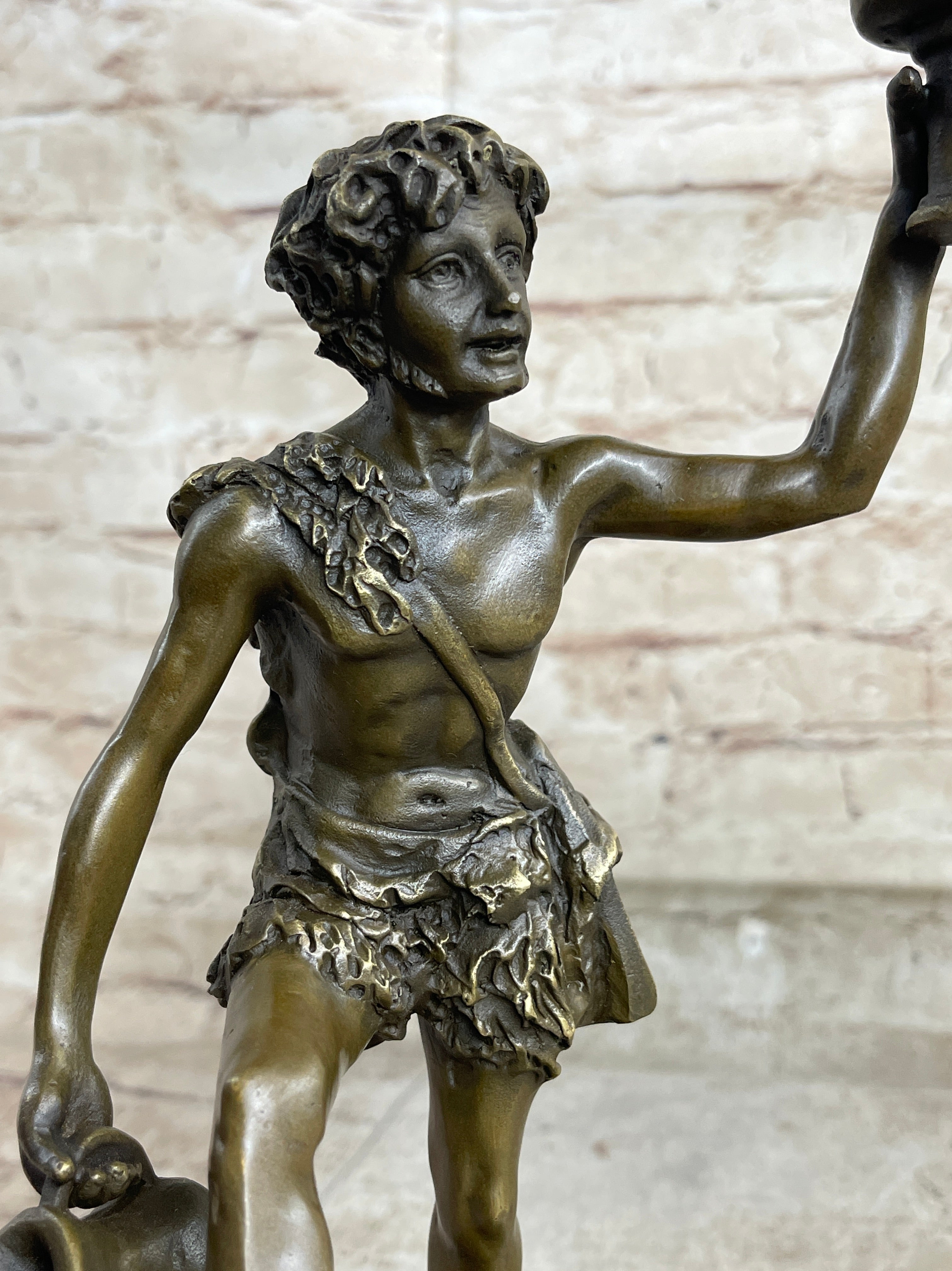 Dionysus Bacchus Bronze Sculpture on Marble Base