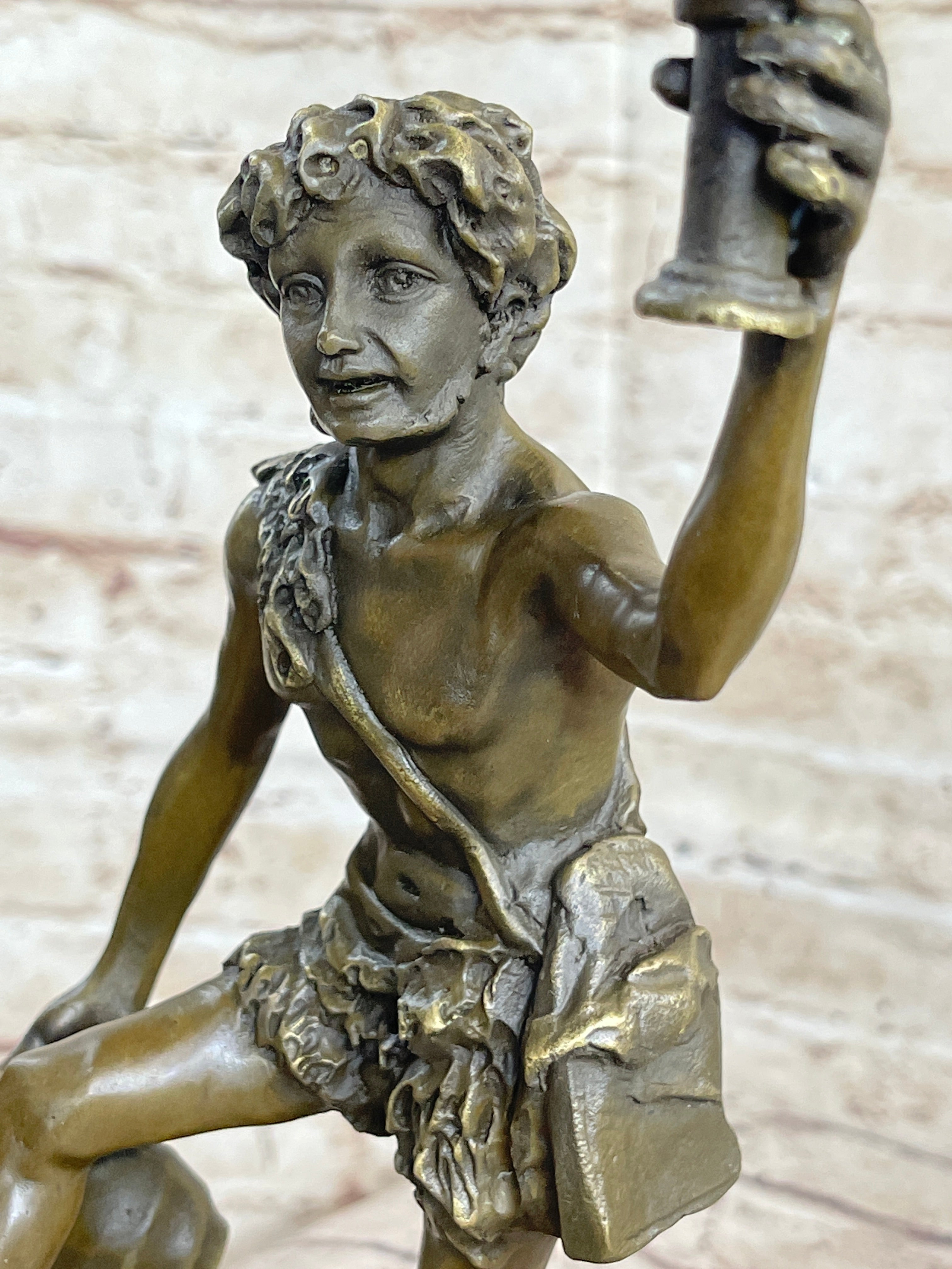Dionysus Bacchus Bronze Sculpture on Marble Base