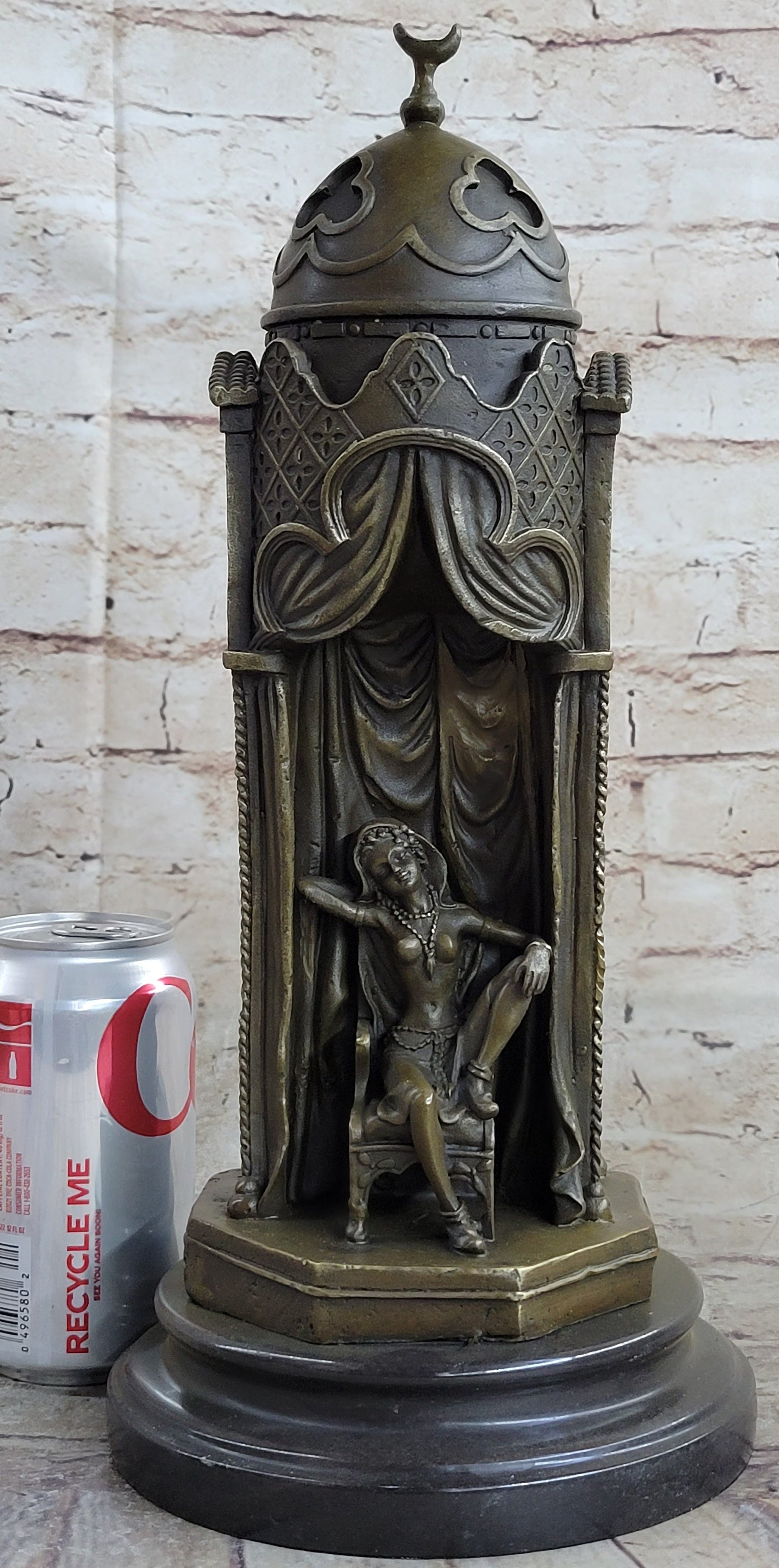Peeping Ali Arabian Turkish Harem Bronze Statue Sculpture Figure Nude 14" x 6"