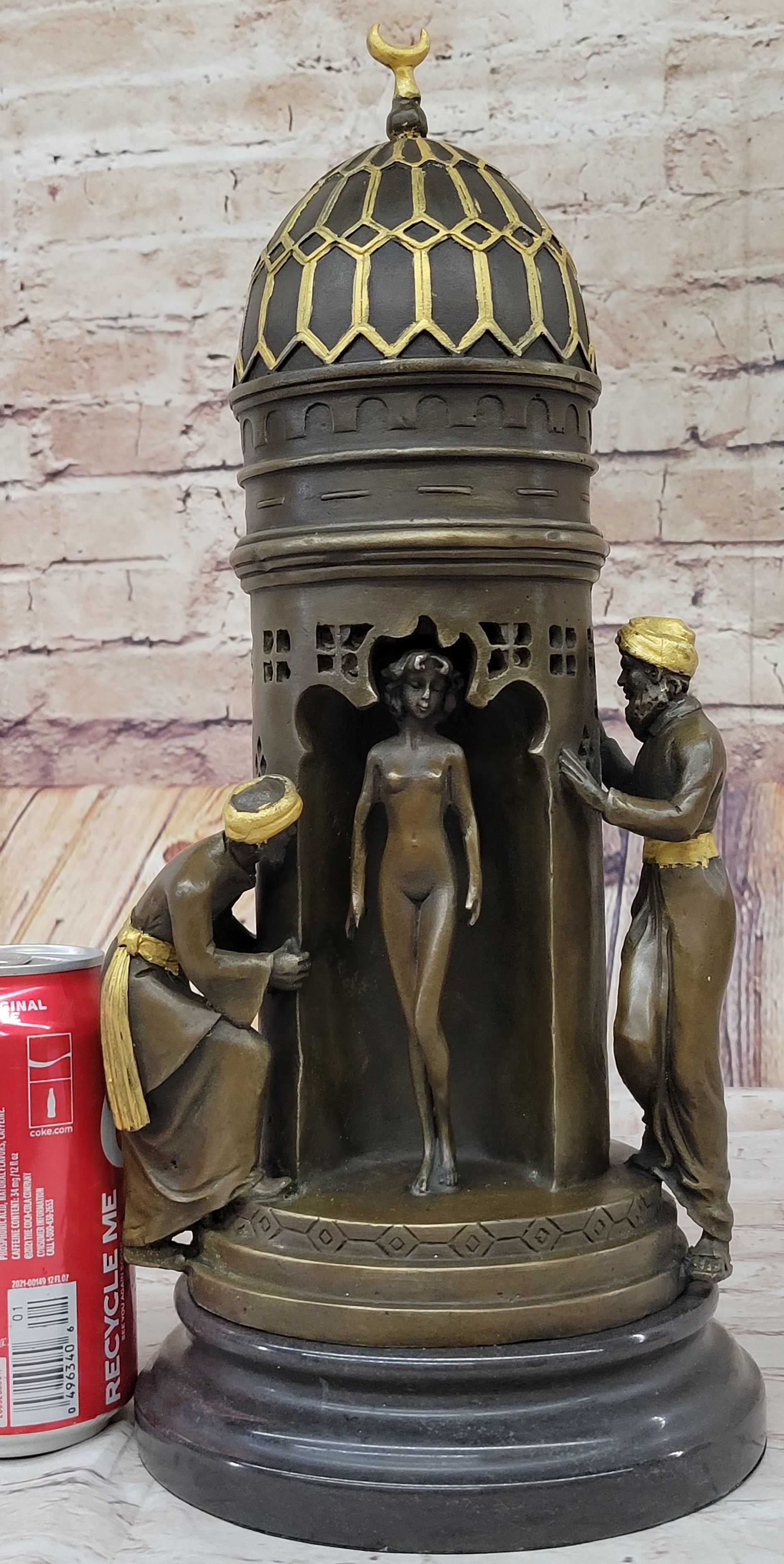 Oriental Peeping Ali Bronze Sculpture Harem Arab Men Nude Female by Bergman