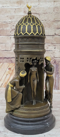 Oriental Peeping Ali Bronze Sculpture Harem Arab Men Nude Female by Bergman