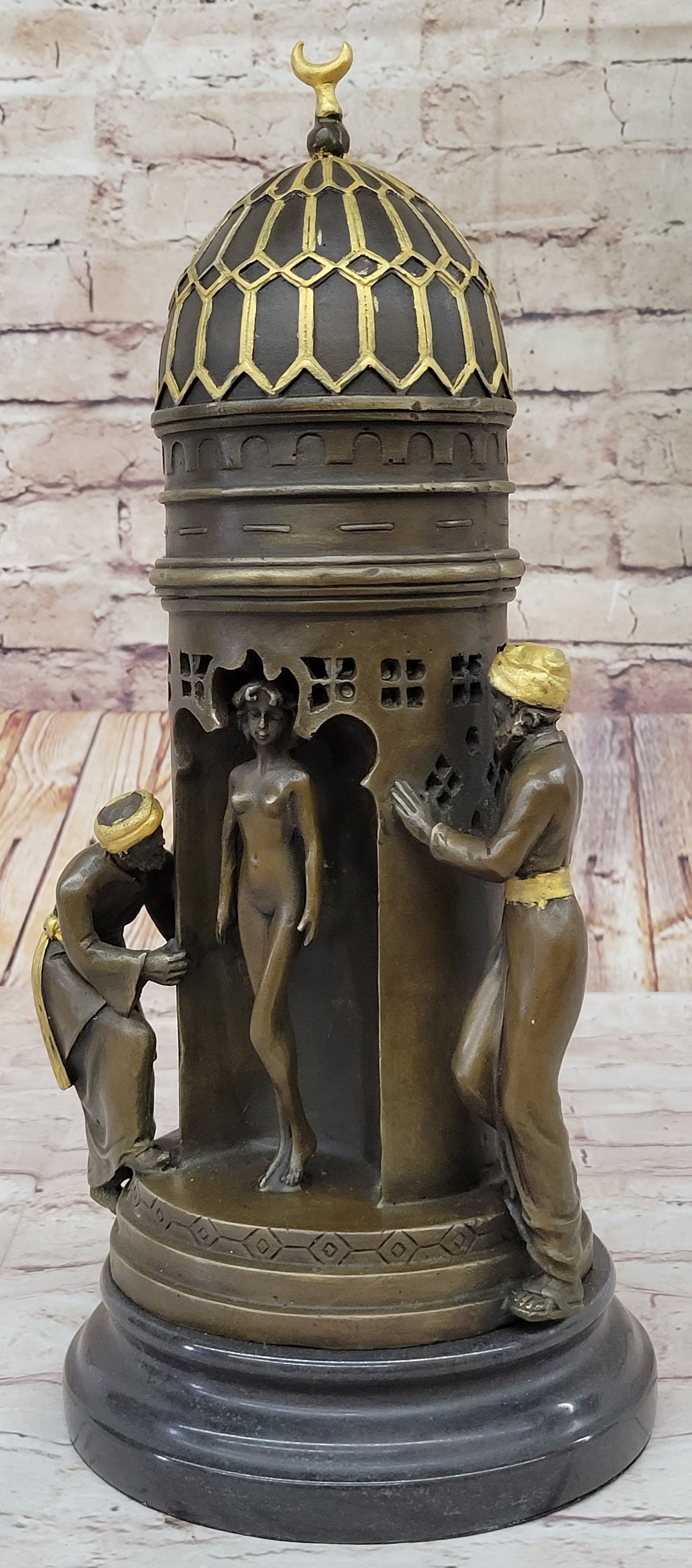 Oriental Peeping Ali Bronze Sculpture Harem Arab Men Nude Female by Bergman