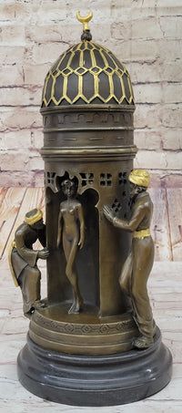 Oriental Peeping Ali Bronze Sculpture Harem Arab Men Nude Female by Bergman