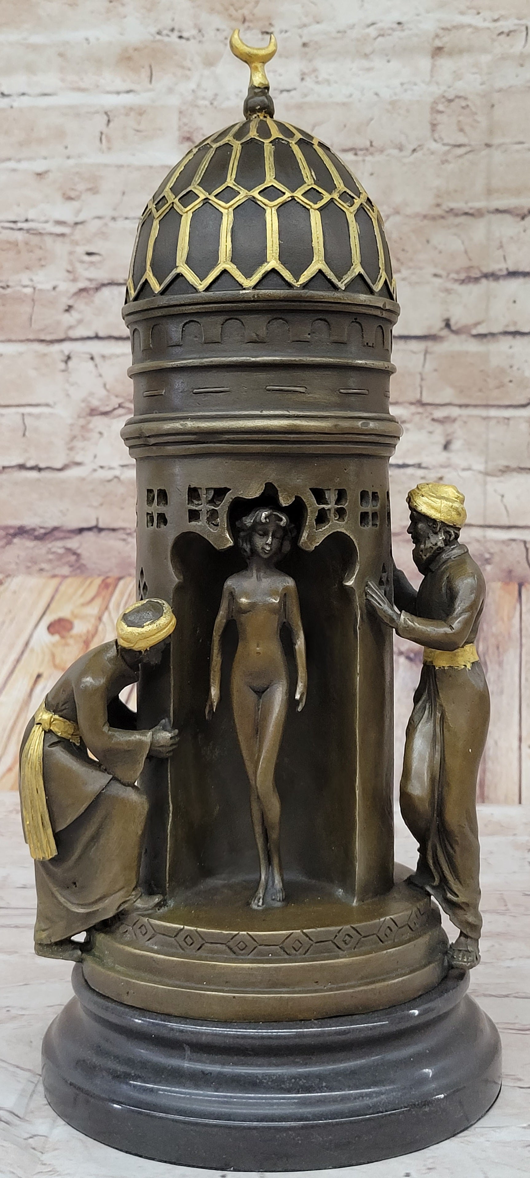 Oriental Peeping Ali Bronze Sculpture Harem Arab Men Nude Female by Bergman