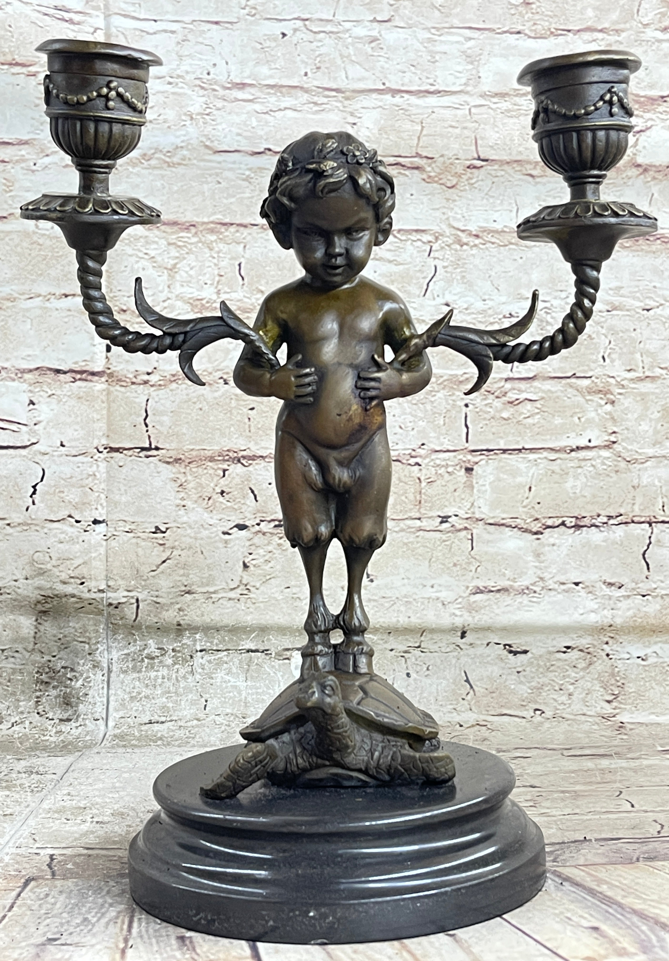 Aldo Vitaleh Candle Holder Candelabrum Satyr Bronze