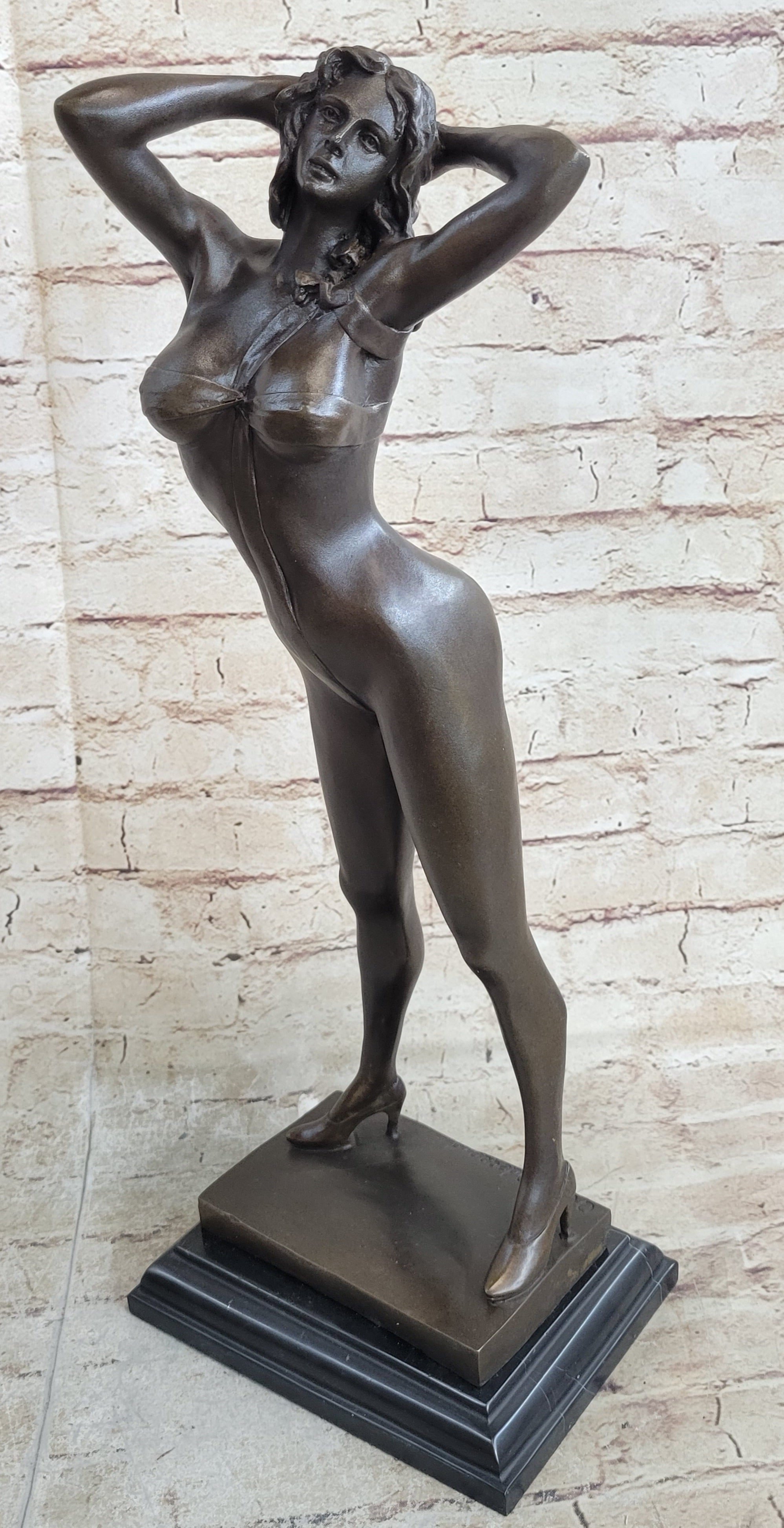 Playboy Bunny Centerfolds Sexy Girl Bronze Sculpture Art Deco Marble Base Figure