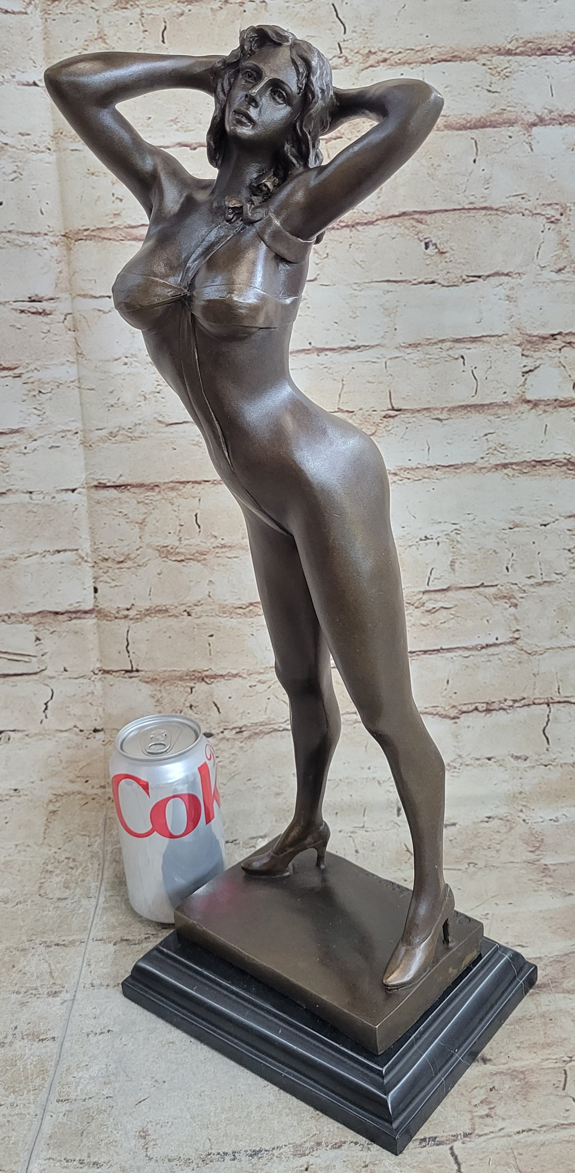 Playboy Bunny Centerfolds Sexy Girl Bronze Sculpture Art Deco Marble Base Figure