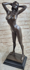 Playboy Bunny Centerfolds Sexy Girl Bronze Sculpture Art Deco Marble Base Figure