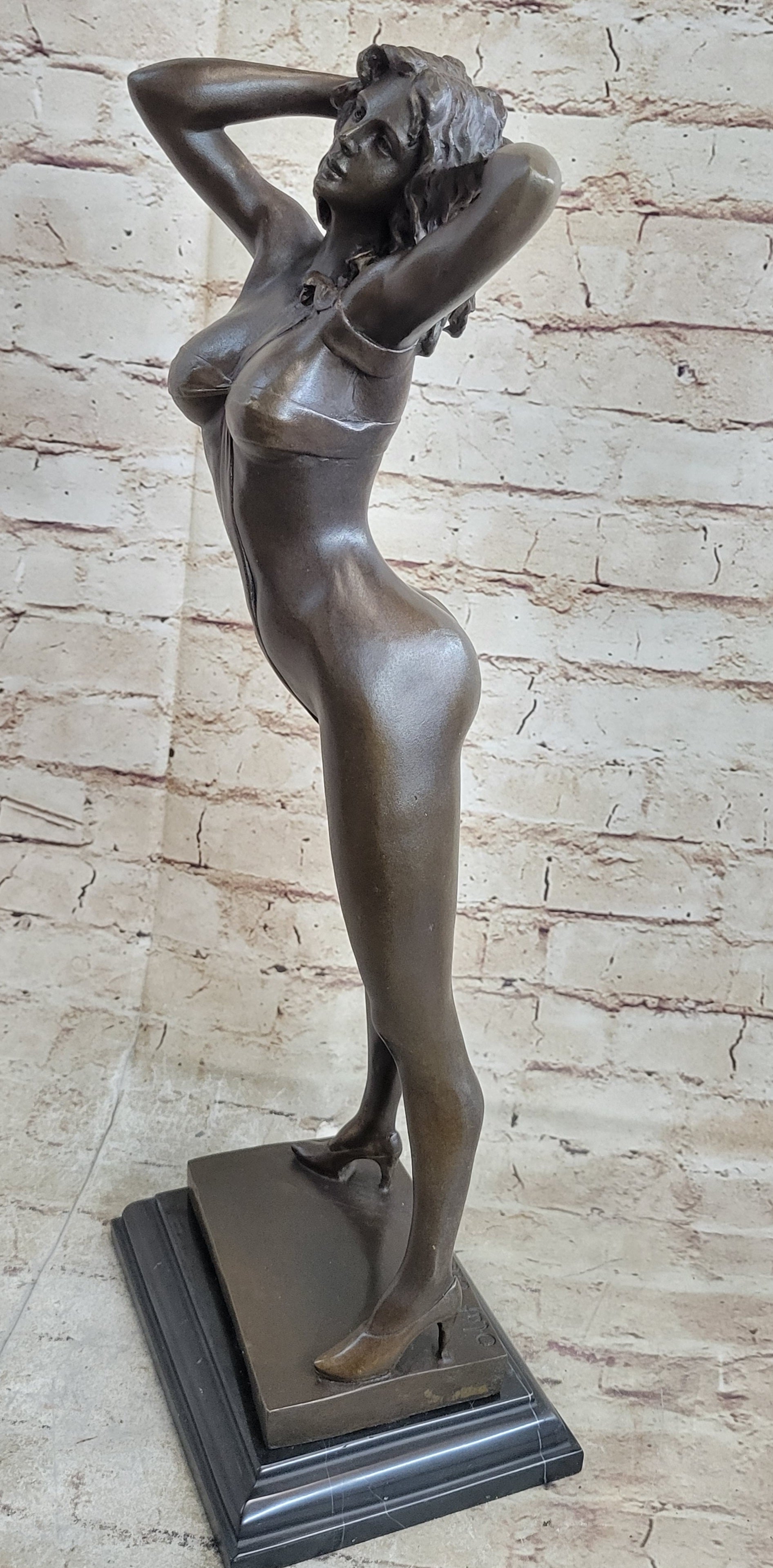 Playboy Bunny Centerfolds Sexy Girl Bronze Sculpture Art Deco Marble Base Figure