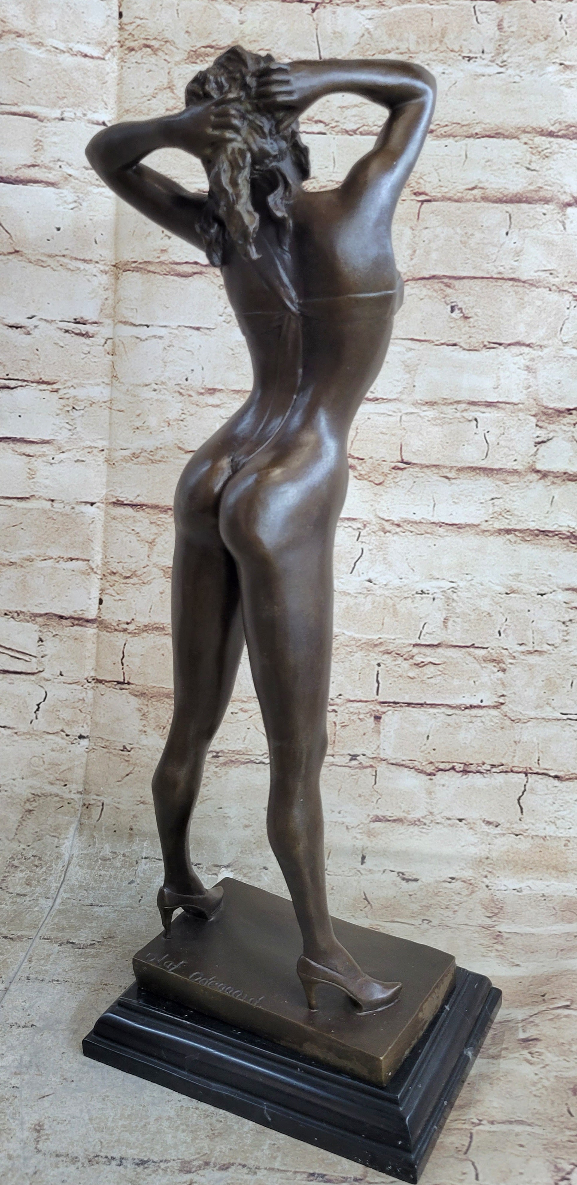 Playboy Bunny Centerfolds Sexy Girl Bronze Sculpture Art Deco Marble Base Figure