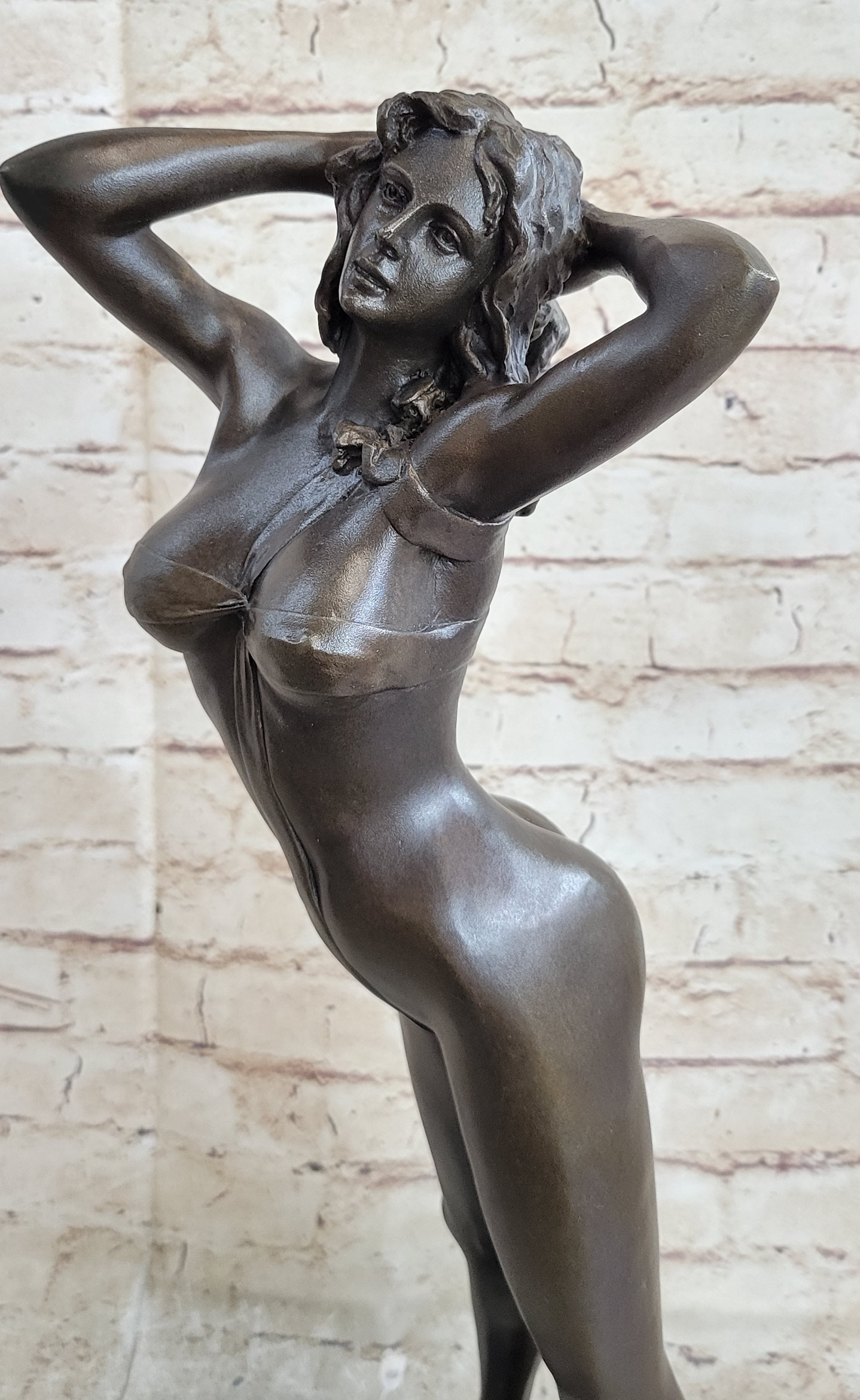 Playboy Bunny Centerfolds Sexy Girl Bronze Sculpture Art Deco Marble Base Figure