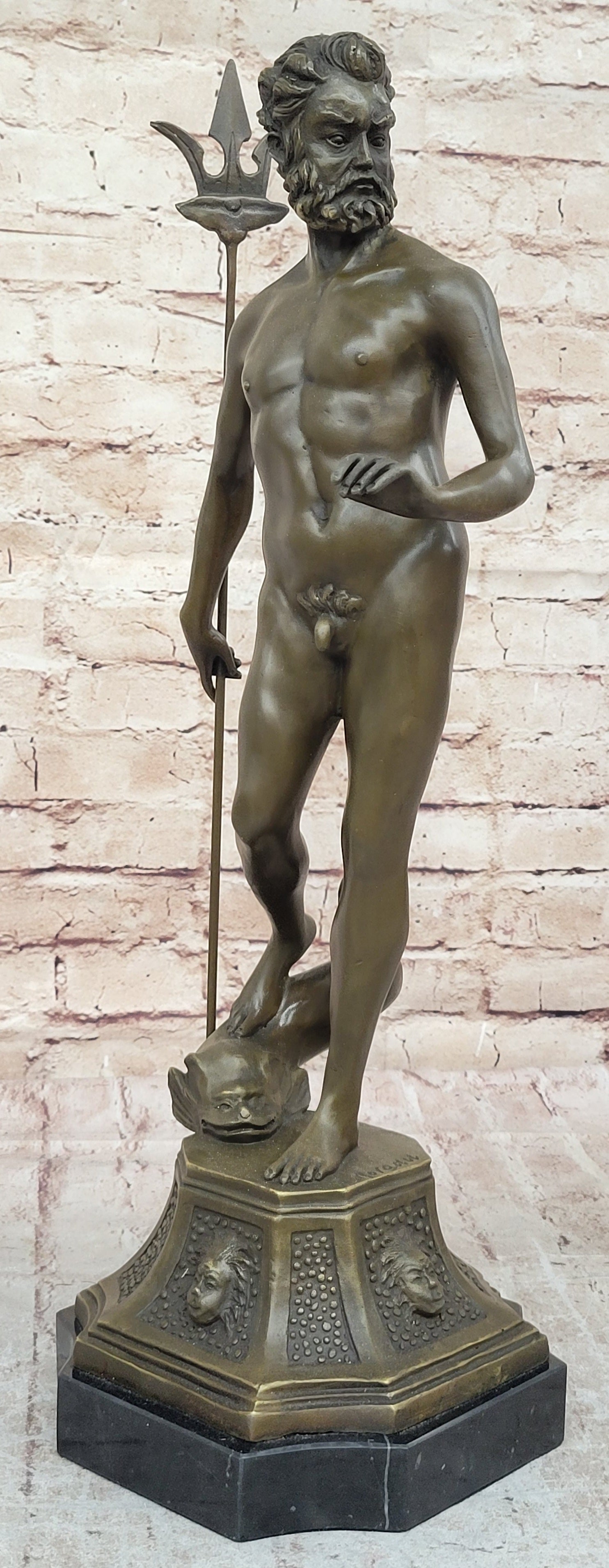 Atlantis Poseidon Neptune Sea Greek God Bronze Marble Base