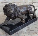 Bronze Angry Hungry Male Lion Art Deco Marble Base