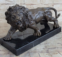 Bronze Angry Hungry Male Lion Art Deco Marble Base