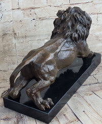 Bronze Angry Hungry Male Lion Art Deco Marble Base