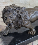 Bronze Angry Hungry Male Lion Art Deco Marble Base