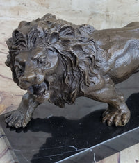 Bronze Angry Hungry Male Lion Art Deco Marble Base