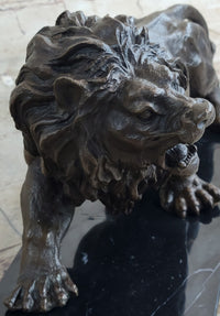 Bronze Angry Hungry Male Lion Art Deco Marble Base