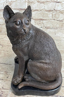 Signed Friendly Cat Feline Bronze Art Deco Marble Base Sculpture