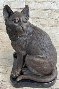 Signed Friendly Cat Feline Bronze Art Deco Marble Base Sculpture