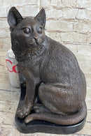 Signed Friendly Cat Feline Bronze Art Deco Marble Base Sculpture