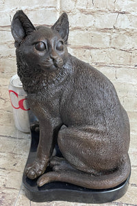 Signed Friendly Cat Feline Bronze Art Deco Marble Base Sculpture