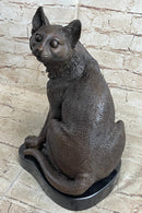 Signed Friendly Cat Feline Bronze Art Deco Marble Base Sculpture