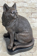 Signed Friendly Cat Feline Bronze Art Deco Marble Base Sculpture