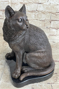 Signed Friendly Cat Feline Bronze Art Deco Marble Base Sculpture
