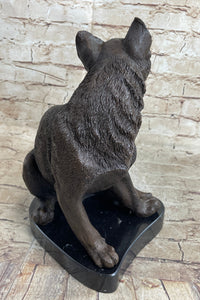 Signed Friendly Cat Feline Bronze Art Deco Marble Base Sculpture