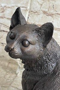 Signed Friendly Cat Feline Bronze Art Deco Marble Base Sculpture