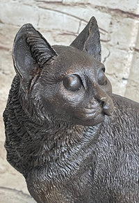 Signed Friendly Cat Feline Bronze Art Deco Marble Base Sculpture