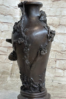 Signed Cherub Angel Vase Bronze Sculpture Marble Base