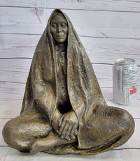 Native American Art Indian Meditating Bronze Sculpture 11" x 10"