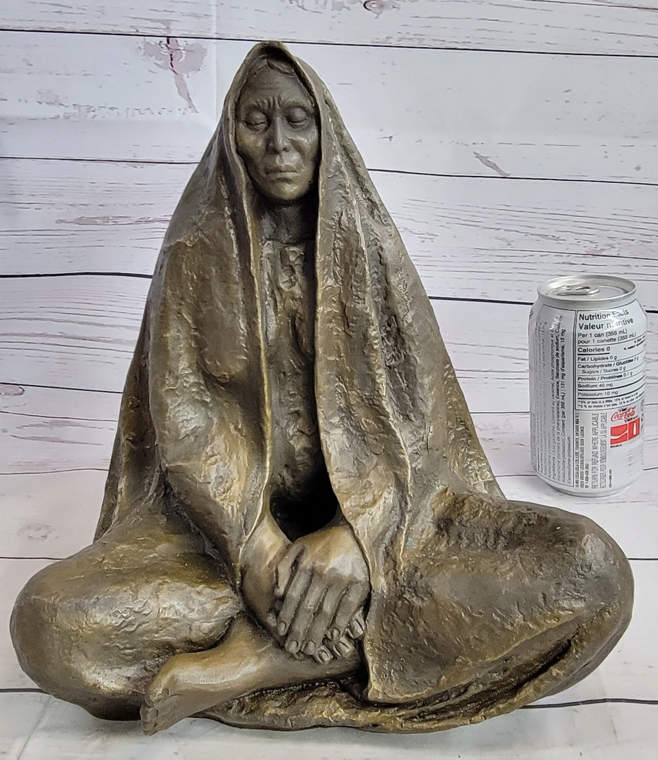Native American Art Indian Meditating Bronze Sculpture 11" x 10"
