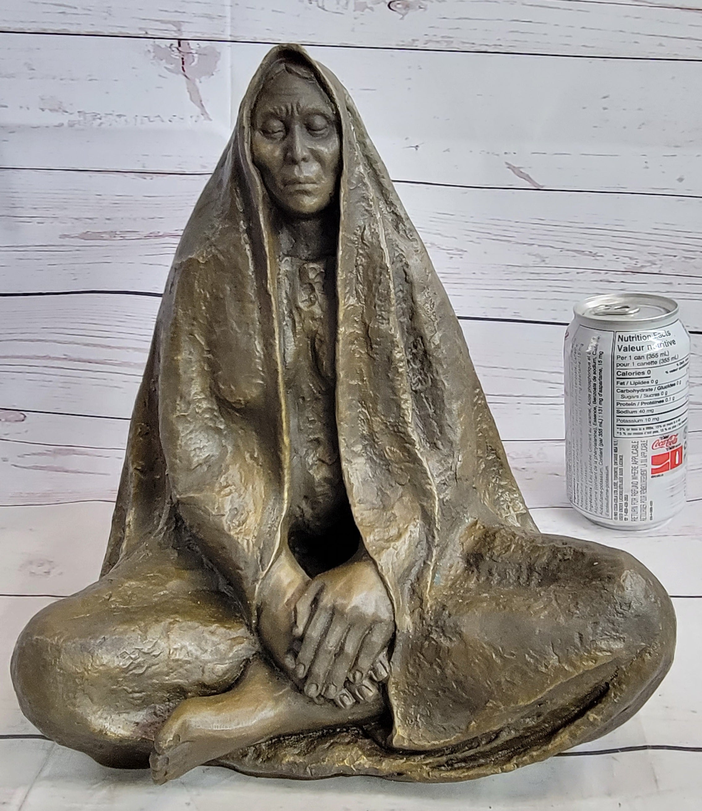 Native American Art Indian Meditating Bronze Sculpture 11" x 10"