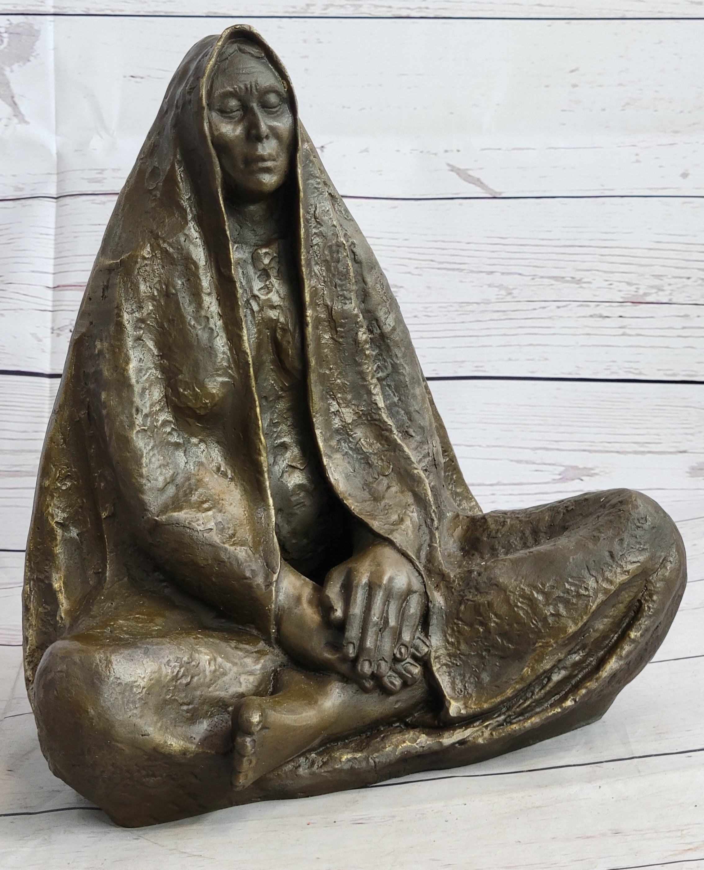 Native American Art Indian Meditating Bronze Sculpture 11" x 10"